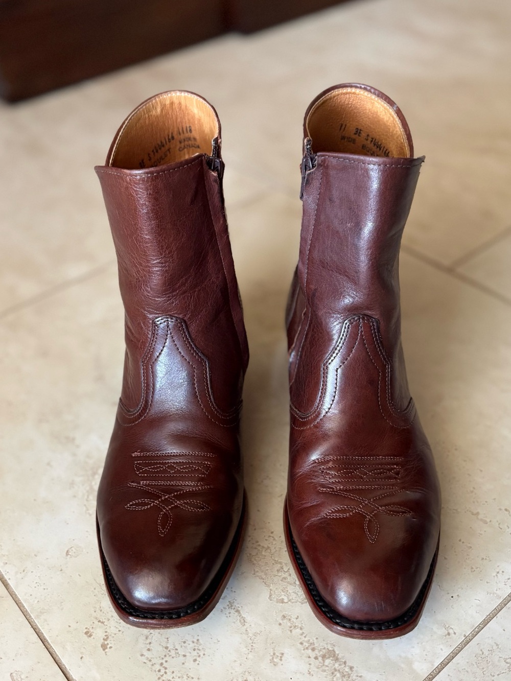 Boulet Ranch Hand Tan Leather Western Dress Ankle Boots Size  11 EEE Extra Wide - Picture 4 of 12
